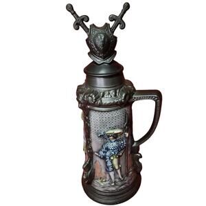 Vintage Large 21" Ceramic Beer Stein Display By Dotty with Lid
